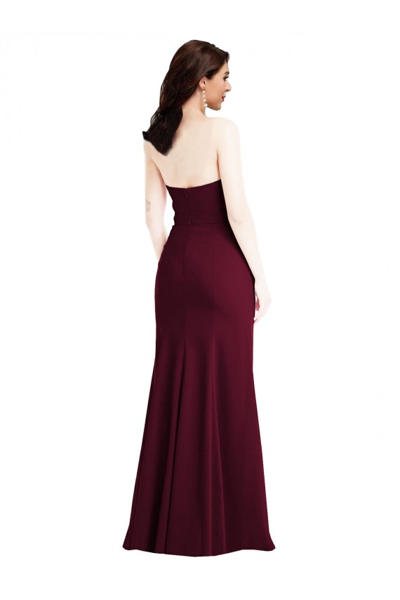 Cheapest Strapless Crepe Maxi Prom Dress with Front Slit UK