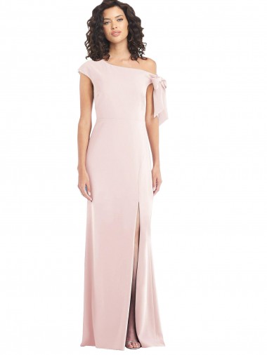 Cheapest Off the Shoulder Tie Detail Trumpet Crepe Prom Dress with Front Slit UK