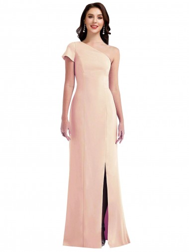 Cheapest One Shoulder Cap Sleeves Trumpet Crepe Prom Dress with Front Slit UK