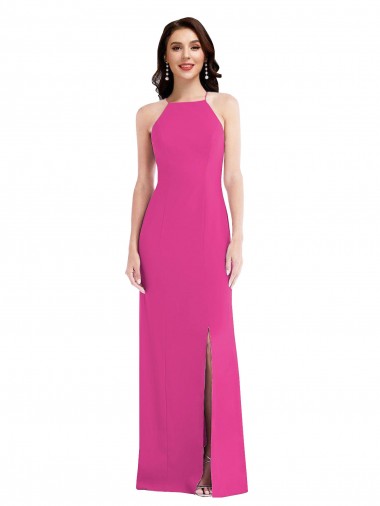 Cheapest Open Back High Neck Halter Trumpet Crepe Prom Dress UK