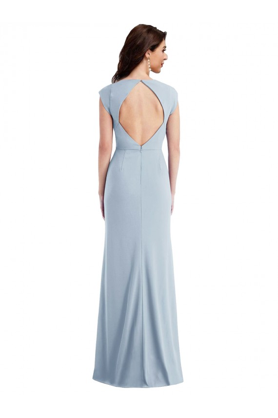 Cheapest Cap Sleeve Open Back Trumpet Crepe Prom Dress with Front Slit UK