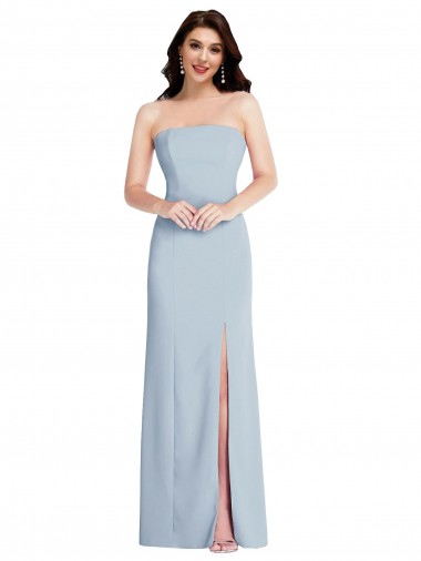 Cheapest Strapless Scoop Back Maxi Crepe Prom Dress with Front Slit UK