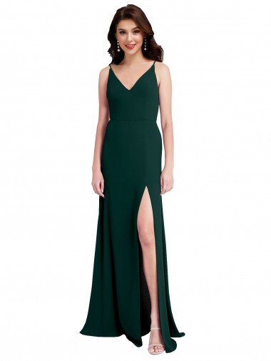 Cheapest Slim A-Line V-Neck Full Length Crepe Prom Dress with Side Slit UK