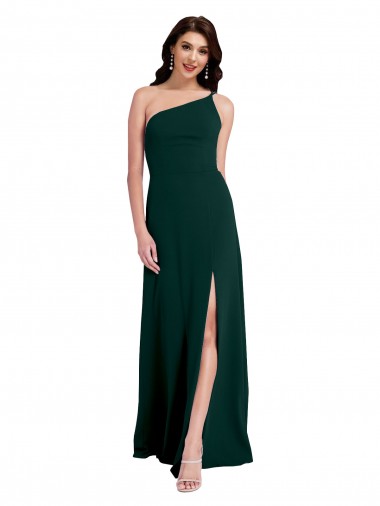 Cheapest A-Line Slim One Shoulder Crepe Prom Dress with Asymmetrical Straps and Side Slit UK