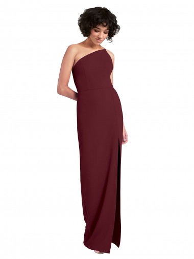 Cheapest Sleek One Shoulder Long Crepe Prom Dress with Daring Slit UK