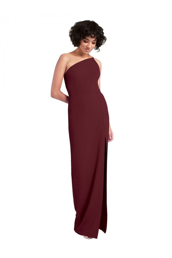 Cheapest Sleek One Shoulder Long Crepe Prom Dress with Daring Slit UK