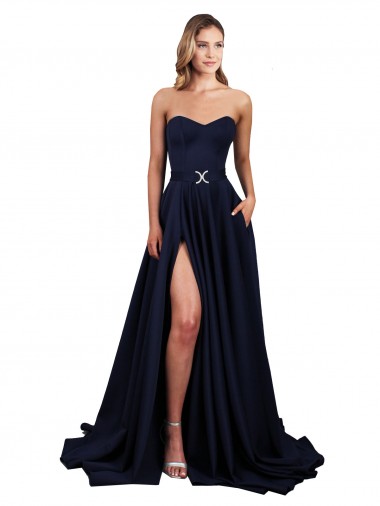 Cheapest Sweetheart Neckline Low Back Long Crepe Prom Dress with High Leg Spit & Pockets UK