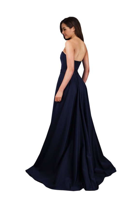 Cheapest Sweetheart Neckline Low Back Long Crepe Prom Dress with High Leg Spit & Pockets UK