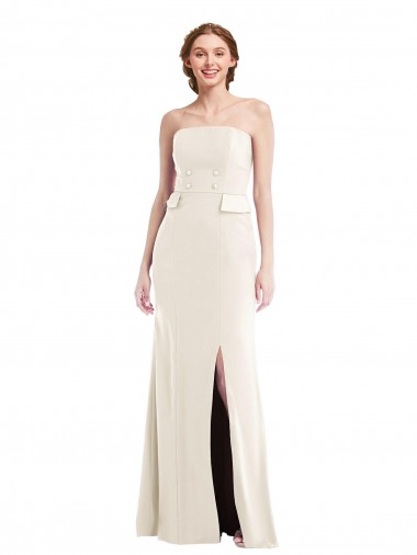 Cheapest Long Strapless Tuxedo Maxi Prom Dress with Front Slit & Pockets UK