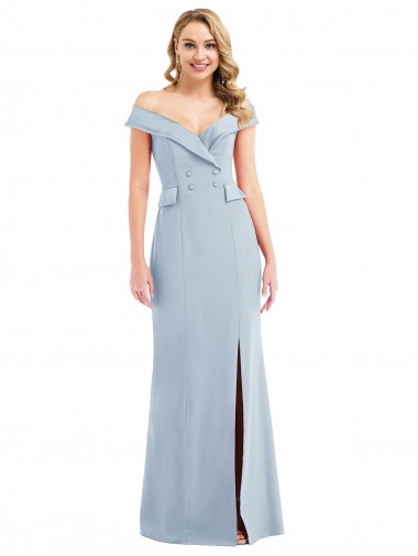 Cheapest Off the Shoulder Tuxedo Maxi Prom Dress with Front Slit UK