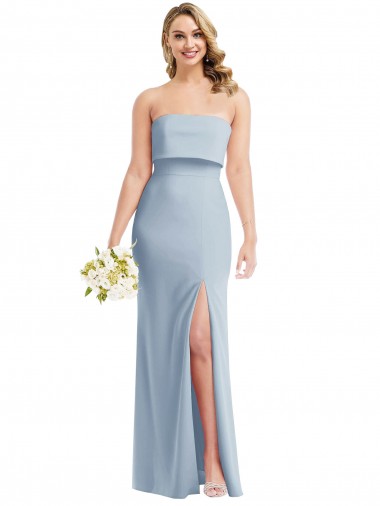 Cheapest Strapless Overlay Bodice Crepe Maxi Prom Dress with Front Slit UK