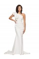 Cheapest Ruched Long Sweep Train Crepe Prom Dress with Shoulder Ruffles UK