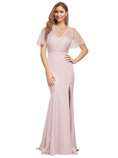 Cheapest Crepe Long Sweetheart Neckline Prom Dress with Tulle Overlay Shoulders UK