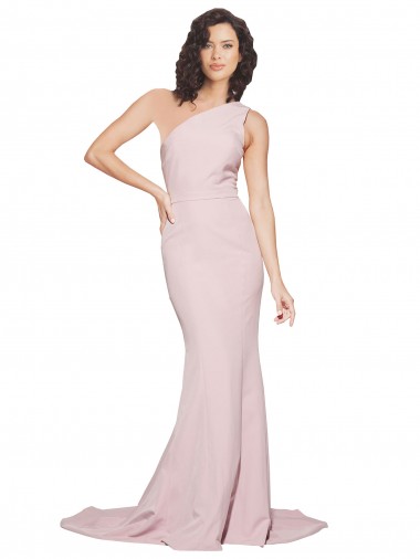 Cheapest Long Sweep Train One Shoulder Crepe Prom Dress with Side Leg Split UK