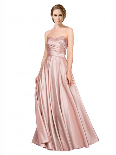 Cheapest Long Plated Strapless Sweetheat Stretch Satin Prom Dress UK