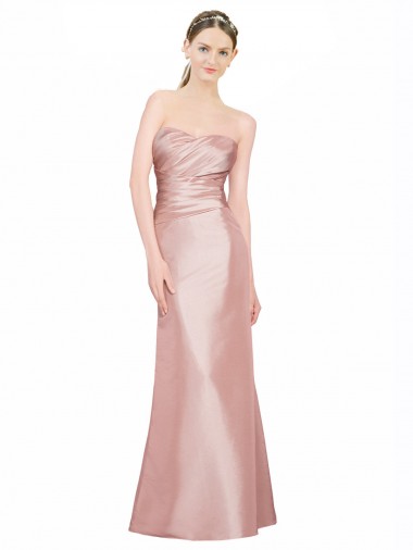 Cheapest Long Strapless Stretch Satin Prom Dress with Pleats and Low Back UK