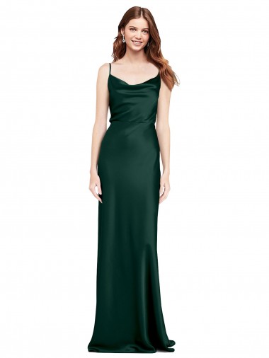 Cheapest Fitted Cowl Neck Long Stretch Satin Slip Prom Dress with V-Back UK