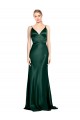 Cheapest High V-Neck Long Full Length Sheath Stretch Satin Prom Dress UK