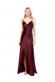 Cheapest Sleek Spaghetti Straps V-Neck Stretch Satin Prom Dress with Center Front Slit UK