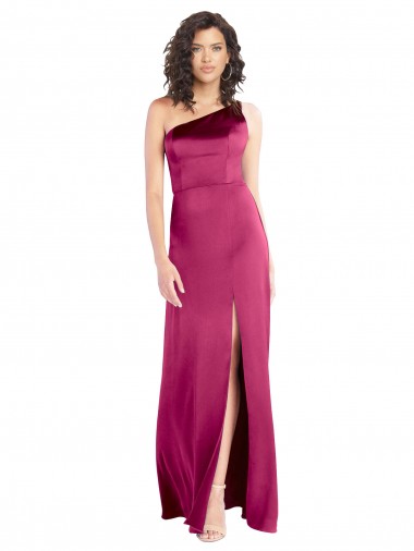 Cheapest Sleek One Shoulder A-Line Long Stretch Satin Prom Dress with Spaghetti Straps Back UK