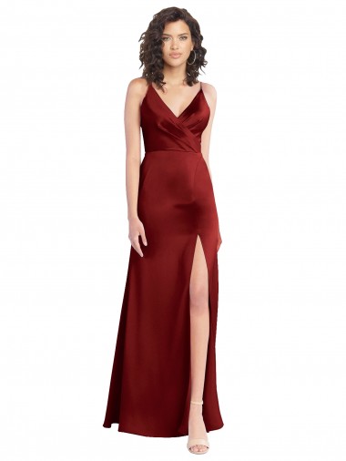 Cheapest Faux Surplice Neckline Long Slim A-Line Stretch Satin Prom Dress UK