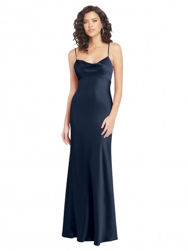 Cheapest Cowl Neck Long Empire Waist Stretch Satin Prom Dress with Open Back UK