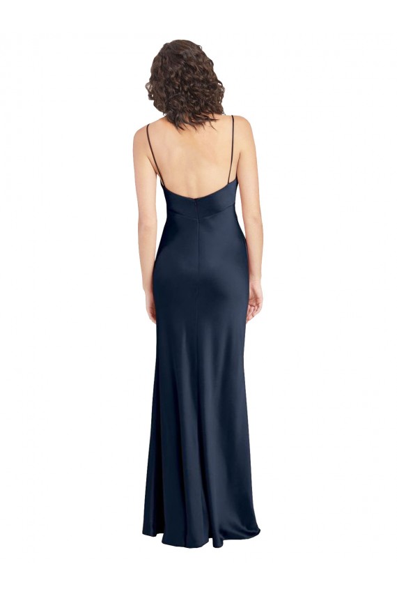 Cheapest Cowl Neck Long Empire Waist Stretch Satin Prom Dress with Open Back UK