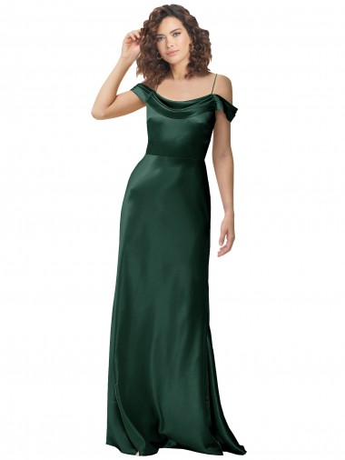 Cheapest Off the Shoulder Sleeves Long Stretch Satin Prom Dress with Pleated Draped Neckline UK