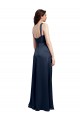 Cheapest Cowl Neck Soft Long Stretch Satin Prom Dress with Side Slit and Pleated Straps UK