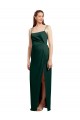 Cheapest Sleek Straight Neckline Long Wrap Stretch Satin Prom Dress with Angled Pleats UK