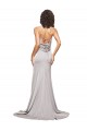 Cheapest High Neck Low Back Long Full Length Stretch Satin Prom Dress UK