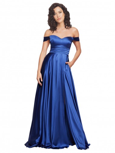 Cheapest Ball Gown Off the Shoulder Sweetheart Stretch Satin Prom Dress UK