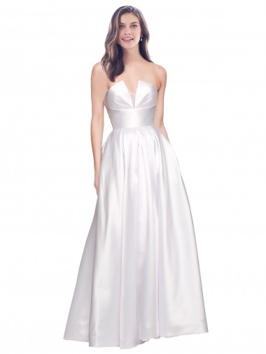 Cheapest Full Length Strapless V-Cutout Stretch Satin Prom Dress UK