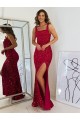 Cheapest Square Neck Sleeveless Long Velvet Sequin Prom Dress with Slit UK