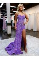 Cheapest A-Line Sweetheart Sleeveless Long Velvet Sequin Prom Dress with Slit UK