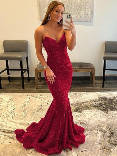 Cheapest Sweetheart Sleeveless Long Sweep Train Velvet Sequin Prom Dress UK