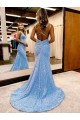 Cheapest Criss Cross Open Back V-Neck Sleeveless Long Velvet Sequin Prom Dress UK