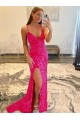 Cheapest Velvet Sequin Long V-Neck Sleeveless Sweep Train Prom Dress with Slit UK