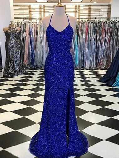 Cheapest V-Neck Sleeveless Long Velvet Sequin Prom Dress UK