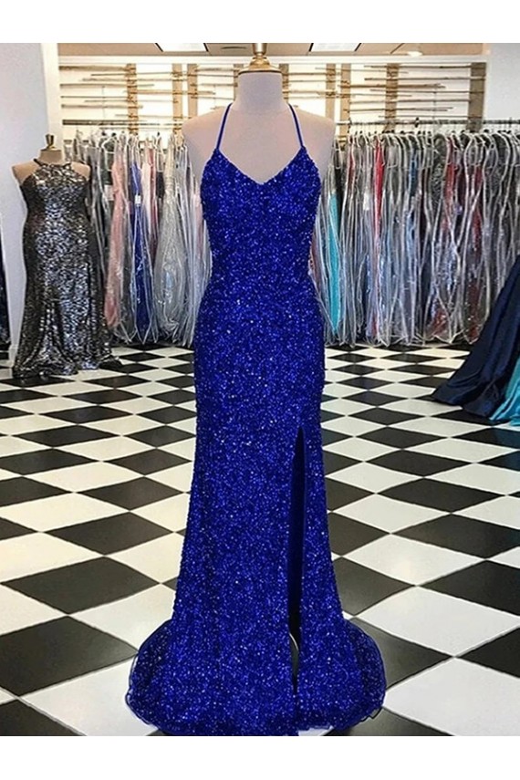 Cheapest V-Neck Sleeveless Long Velvet Sequin Prom Dress UK