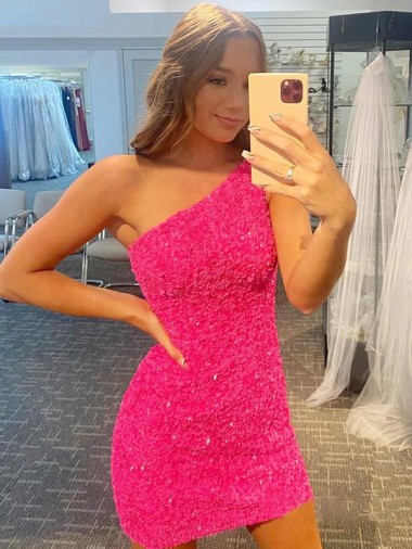 Cheapest Short One Shoulder Sleeveless Velvet Sequin Prom Dress UK