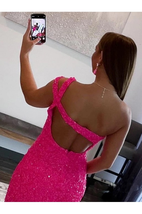 Cheapest Velvet Sequin One Shoulder Sleeveless Short Prom Dress UK