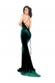 Cheapest High Neck Stretch Velvet Prom Dress with Black Lace Embroidery UK