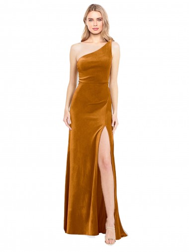 Cheapest Sleek One Shoulder Long Velvet Prom Dress UK