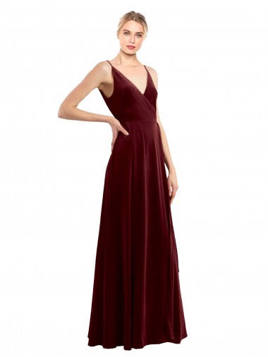 Cheapest Faux Wrap V-Neck Sleek Long Velvet Prom Dress UK