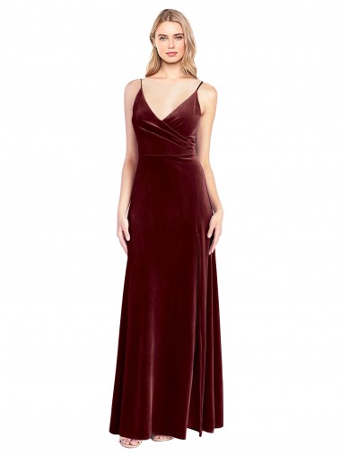 Cheapest Faux Surplice Neckline Slim A-Line Long Velvet Prom Dress UK