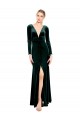 Cheapest Plunging V-Neckline Long Sleeves Open Back Velvet Prom Dress UK