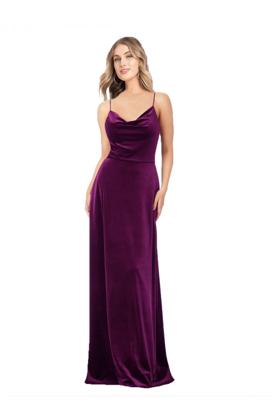 Cheapest Draped Neckline Spaghetti Straps Velvet Prom Dress UK