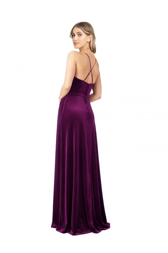 Cheapest Draped Neckline Spaghetti Straps Velvet Prom Dress UK