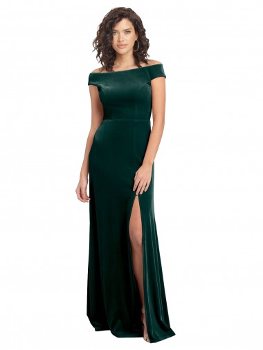 Cheapest Floor Length Cap Sleeves Long Velvet Prom Dress with High Side Slit UK